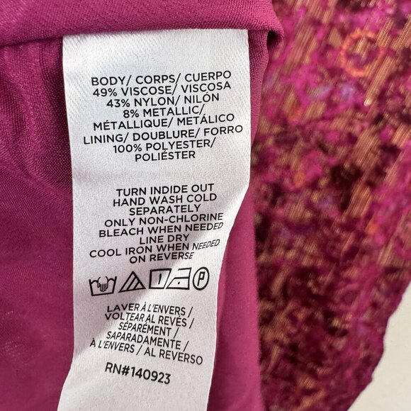 Loft Shimmer Floral Velvet Faux Wrap Dress Size 8 Purple Pink Gold - Picture 10 of 11